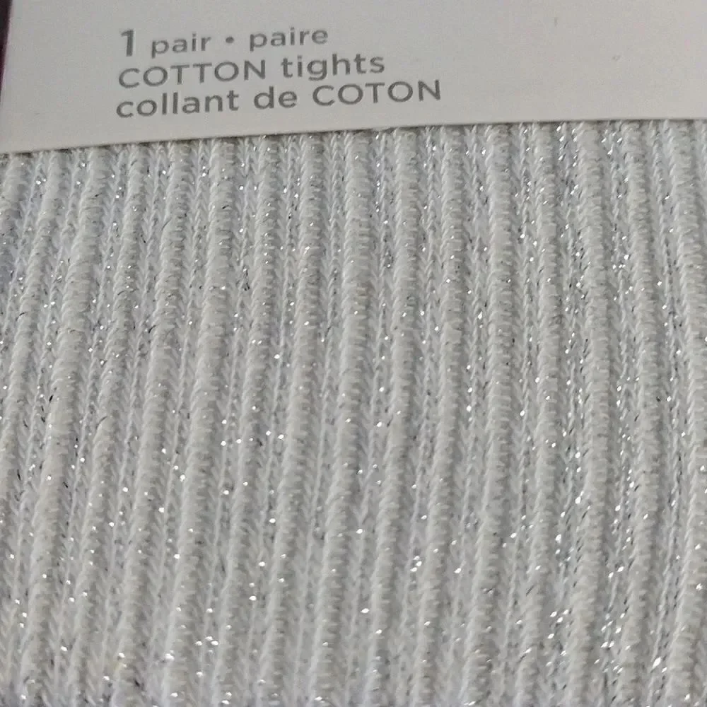 $9💥 Peds Baby 2 Prs Ivory & Pink Sparkly Cotton Tights 3- 12 mnths NWT